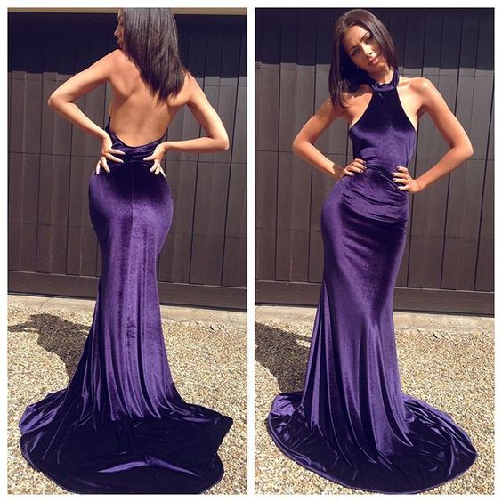 Purple Mermaid Evening Dresses- Velvet Prom Dress- Sexy Party ...